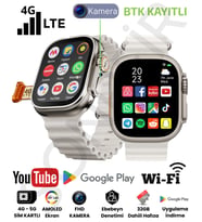 Watch Ultra 4G Sim Kartlı Kameralı Android Akıllı Saat GPS WİFİ Youtube Çocuk iPhone Huawei Uyumlu 8