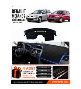 RENAULT MEGANE 2 KÜÇÜK EKRANLI (2002-2009) Uyumlu Torpido Örtüsü Torpido Kılıfı - Siyah Mavi