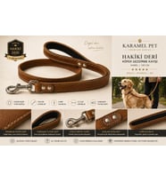 Hakiki Deri Köpek Gezdirme Kayışı Kamel 100 cm Yumuşak Doulu Tutma Saplı