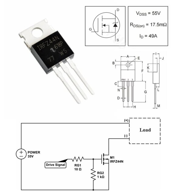 Produktbild von IRFZ44N Power MOSFET – N-Kanal 55V 49A, TO-220 – 4 Stück Set
