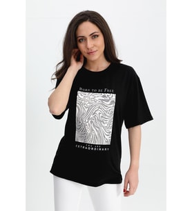 T-shirt Bisiklet Yaka Sim Baskı - Siyah