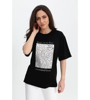 T-shirt Bisiklet Yaka Sim Baskı - Siyah