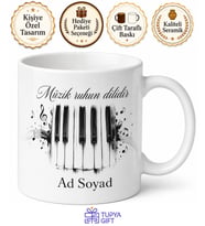 Kişiye Özel Piyano Tuşları Temalı Kupa Bardak Müzik Hediye