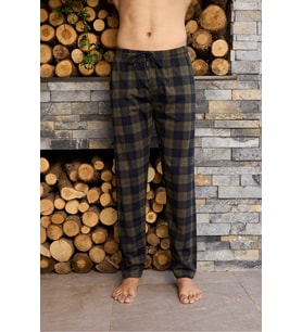 Orta Kalin Penye Ekose Tek Pantolon Pijama %100 Pamuk (Oliv)
