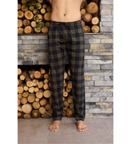 Orta Kalin Penye Ekose Tek Pantolon Pijama %100 Pamuk (Oliv)