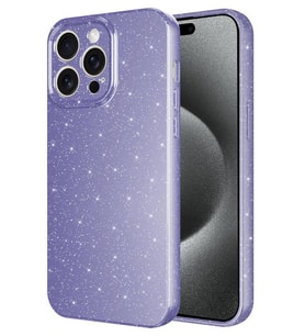 iPhone 15 Pro Max Kılıf Kamera Korumalı Simli Parıltılı Lüks Silikon (Mor)