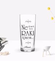 BK Gift Kişiye Özel Renkli Baskılı Ne Demek Rakı İçmem Tasarımlı Rakı Bardağı-1 (Beyaz)