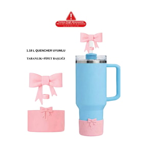 Stanley Quencher Uyumlu 40 oz 1.18 L Uyumlu Termos Aksesuarı Fiyonk+Taban (Pembe)