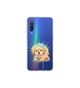 Xiaomi Mi 9 ile Uyumlu Splash Köpek Tasarımlı Şeffaf Silikon Kılıf
