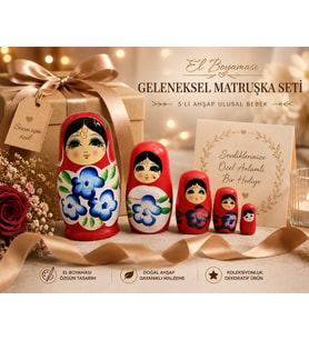 5'li Ahşap Matruşka Rus Bebek Seti El Boyama İç İçe Geçen Dekoratif Oyuncak Ev Dekoru Hediye KIRMIZI