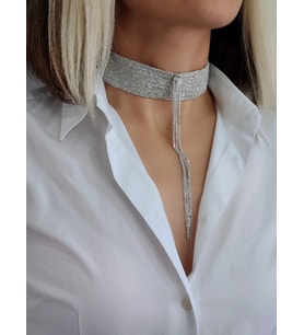 15 Sıralı Zincir Dokuma Sallantılı Vücut Tasma Choker El Yapımı Kolye (Gümüş)