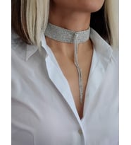 15 Sıralı Zincir Dokuma Sallantılı Vücut Tasma Choker El Yapımı Kolye (Gümüş)