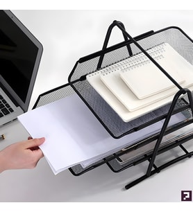 Metal Evrak Rafı Perfore 3 Katlı Hareketli Masaüstü Organizer - Siyah