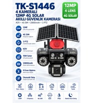 TK-S1446 12MP 4 Kameralı 3 PTZ 4G Solar AOV Sürekli Kayıtlı Güvenlik Kamerası