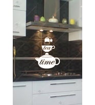 Tea Time Çay Zamanı Figürlü Ahşap Mutfak Duvar Dekorasyonu (Beyaz)