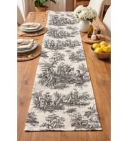 Toile de Jouy  %100 Pamuk Dekoratif Masa Runner 40x110 cm (Siyah)