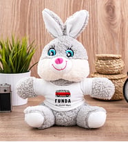 Kişiye Özel Vosvos Minibüs Tasarımlı Peluş Tavşan (Gri)