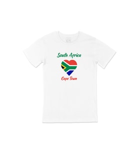 Cape Town Güney Afrika Bayraklı Kalpli Tişört (Beyaz)