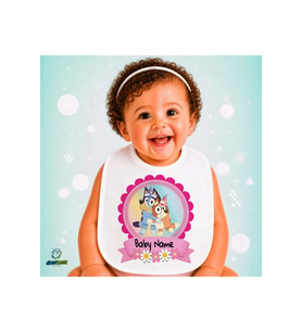 Kişiye Özel Bluey Keten Bebek Mama Önlüğü – Yumuşak, Emici, Yıkanabilir, Özel Tasarım P075