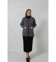 Y0662  KADIN MAVİ-BEYAZ  DESENLİ  DÜĞMELİ CEPLİ MEVSİMLİK ANNE HIRKASI (MAVI-BEYAZ)