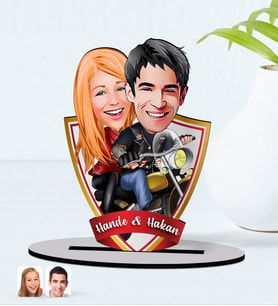 BK Gift Kişiye Özel İsimli Sevgililer Karikatürlü Ahşap Biblo Model-17