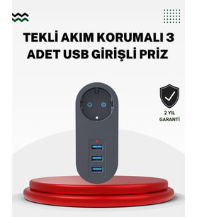 Akım Korumalı USB’li Priz – Güçlü 2500W Isı ve Çocuk Koruması