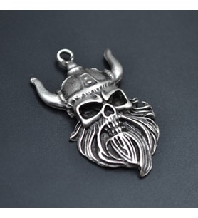 Viking Sakallı Kuru Kafa Kolye Ucu - Antik Gümüş Kaplama - Kod:103