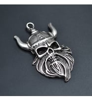 Viking Sakallı Kuru Kafa Kolye Ucu - Antik Gümüş Kaplama - Kod:103