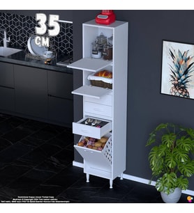 Eliusta Yaren 35 cm Erzak Dolabı 2 Kapaklı 3 Çekmeceli Sepetli Çok Amaçlı Mutfak Kiler Dolabı 35x194x32 cm