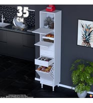 Eliusta Yaren 35 cm Erzak Dolabı 2 Kapaklı 3 Çekmeceli Sepetli Çok Amaçlı Mutfak Kiler Dolabı 35x194x32 cm