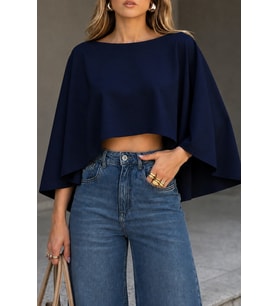 Kadın Kayık Yaka Pelerin Bluz Salaş Şık Crop Bluz