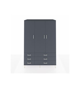 Kronos Dolap 5 Raflı 6 Çekmeceli Tek Askılı 132x59x195 Antrasit-Antrasit/Antrasit
