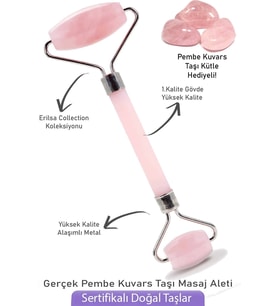Sertifikalı Silver Pembe Kuvars Taşı Yüz Masaj Aleti - Kütle Hediyeli (Çok Renkli)