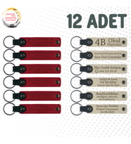 Kırmızı & Sütlü Kahve, 12’li Set, Kişiye Özgü Yazılı Deri Hatıra, Bebek Doğum Gününe Küçük Anı