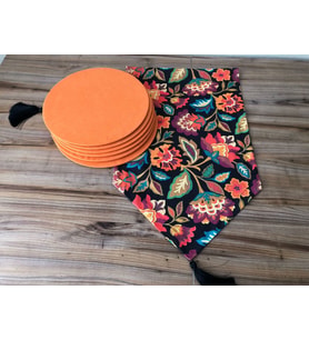 ÇİÇEKLİ ŞAL DESENLİ RUNNER & TURUNCU SUPLA (Krem)