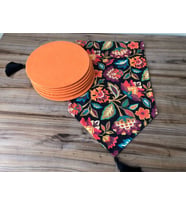 ÇİÇEKLİ ŞAL DESENLİ RUNNER & TURUNCU SUPLA (Krem)