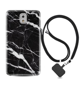 Samsung Note 3 4 5 8 9 20 Ultra 10 Lite Kılıf Boyun Askılı Silikon Siyah Şerit Mermer 1318