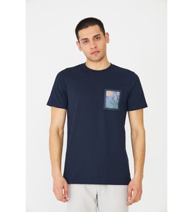 Lacivert Baskılı Bisiklet Yaka Erkek T-Shirt