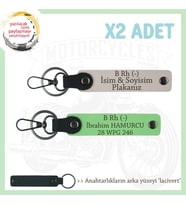 Hız Severlere Özel, İsim Plaka ve B Rh (-) Kan Grubu Yazılı Deri x2 Anahtarlık, Pudra-F Yeşil-Laci (Çok Renkli)