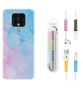 Tecno Camon 16 18P Pova 3 Pova Neo Kılıf Kablo Koruma Spiral Silikon Pink Blue Abstract 1385