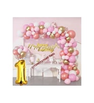 Lüks Pembe Rose Gold 1 Yaş Balon Seti