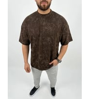 Erkek Premium Tişört OSY Yumuşak Dokulu Yıkamalı Oversize T-Shirt - Kahverengi