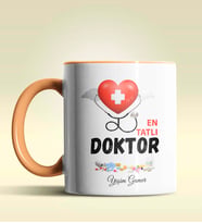 Kişiye Özel En Tatlı Doktor Tasarımlı Turuncu Kupa Bardak (Turuncu)