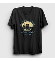 Presmono Unisex Siyah Everything Is Fine Cat Kedili T-Shirt 447288tt
