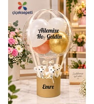 Kişiye Özel Ailemize Hoş Geldin Balon Kutusu – Yenidoğan Bebek Hediye Seti
