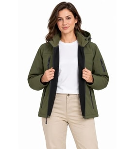Su Geçirmez Softshell İçi Polar Astarlı Çıkarılabilir Kapüşonlu 4 Cepli Mont Ceket - Haki