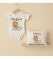 Pia Baby Premium %100 Pamuk İsme Özel Organik Baskılı Çıtçıtlı Bebek Body Ve Yastık Kılıfı 5015-19 (Ekru)