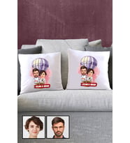 Eşe Hediye Uçan Balon Temalı Karikatürlü İkili Yastık