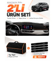 CHERY TİGGO 8 PRO (2018-2024) Uyumlu Torpido Örtüsü + Tay Tüyü Bagaj Çantası + Sticker Seti - Siyah Kahverengi
