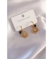 Çelik Gold Renk Güneş Figür Siyah Kristal Detay Kadın Küpe 5886 - LOHO4476-7552